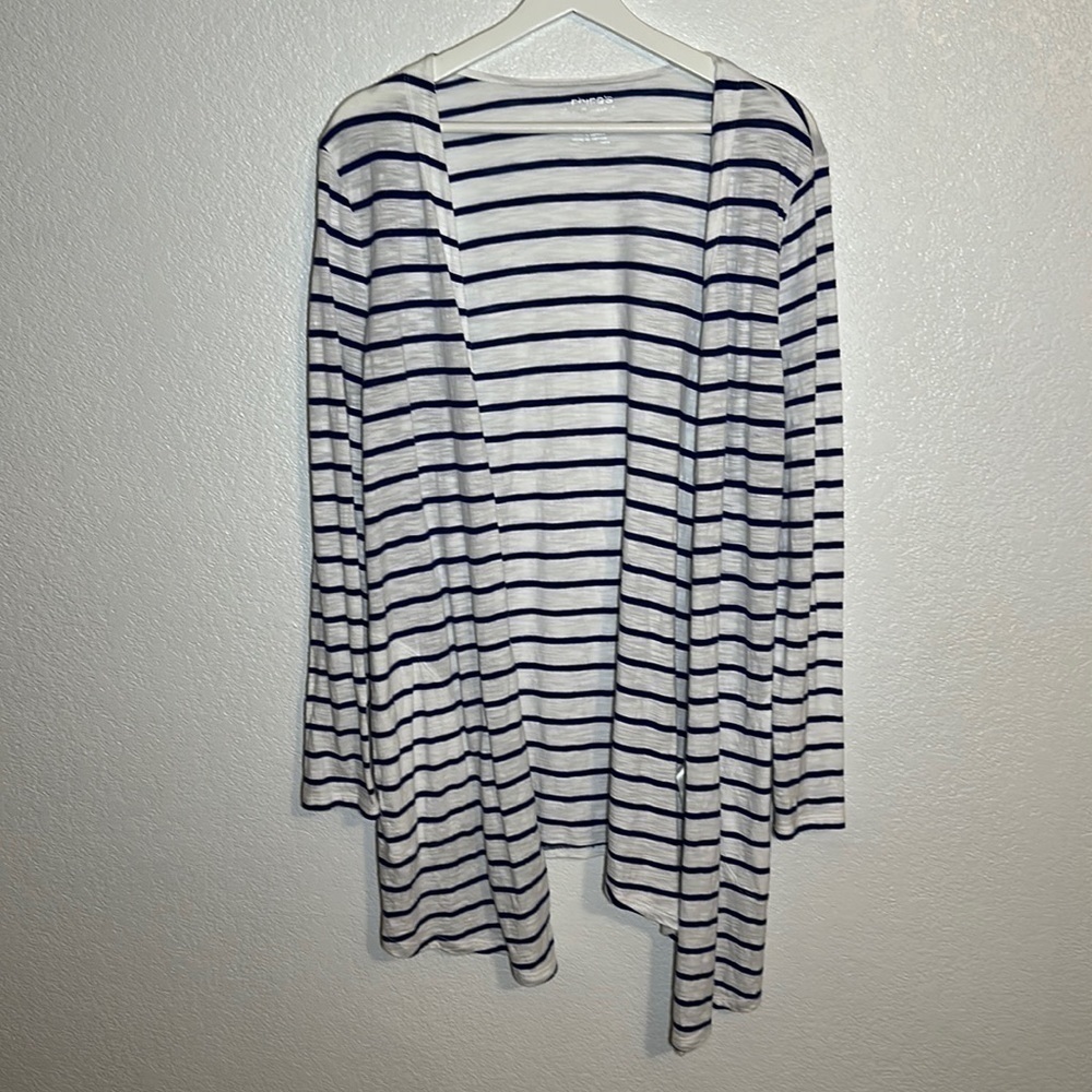 Chico’s The Ultimate Tee Striped Open Front Cardigan Size 1